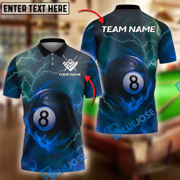 BlueJose Billiards 8 Ball Lightning Fire Personalized Name Shirt (4 Colors)