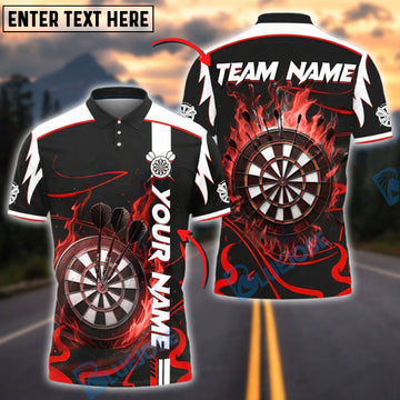 BlueJose Darts Flaming Dartboard Blaze Customized Name, Team Name 3D Shirt (4 Colors)