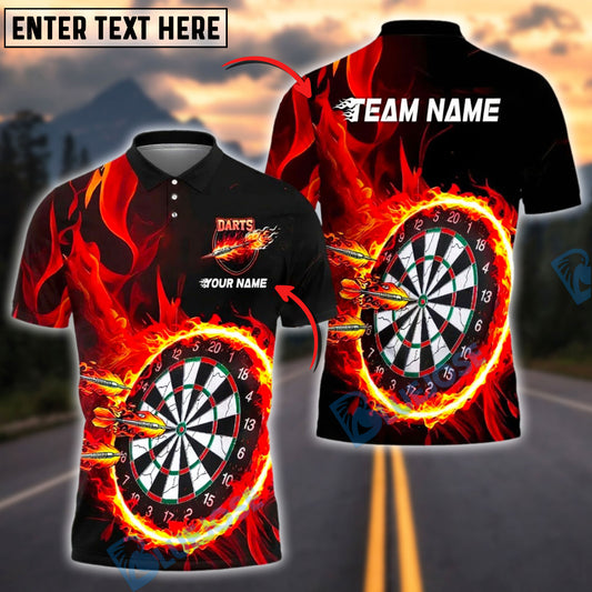 BlueJose Darts Flaming Dartboard & Fire Arrows Customized Name, Team Name 3D Shirt (4 Colors)