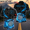 BlueJose Darts Flaming Dartboard Tribal Arrows Personalized Name, Team Name Shirt (4 Colors)