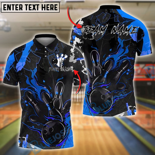 BlueJose Bowling And Pins Strike Flaming Ball Pins Customized Name, Team Name 3D Shirt (4 Colors)
