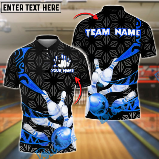 BlueJose Bowling And Pins Fire Strike Flame Customized Name, Team Name 3D Shirt (4 Colors)
