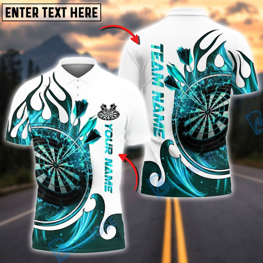 BlueJose Darts White Fire Dartboard Customized Name, Team Name 3D Shirt (4 Colors)