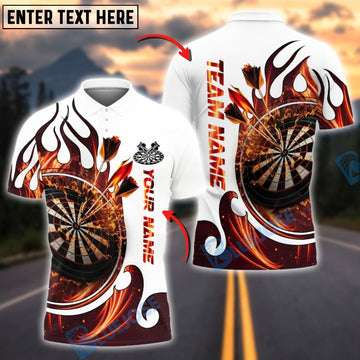 BlueJose Darts White Fire Dartboard Customized Name, Team Name 3D Shirt (4 Colors)