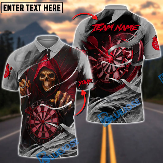 BlueJose Darts Grim Reaper Skull Dartboard Customized Name, Team Name 3D Shirt (4 Colors)