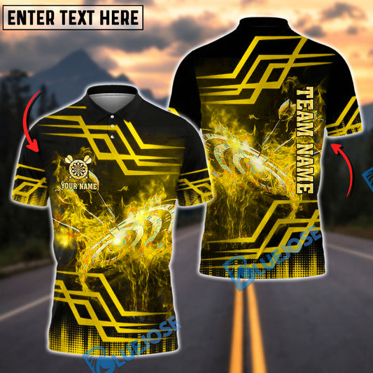 BlueJose Darts Flaming Dartboard Gold Geometric Customized Name, Team Name 3D Shirt (4 Colors)