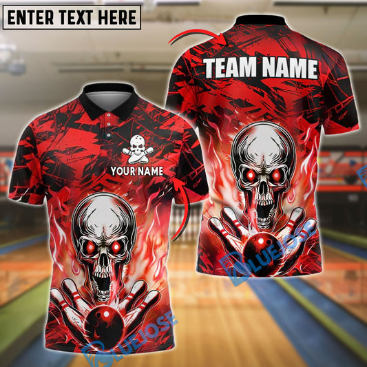 BlueJose Bowling And Pins Flaming Skull Fireball Rage Customized Name, Team Name 3D Shirt (4 Colors)