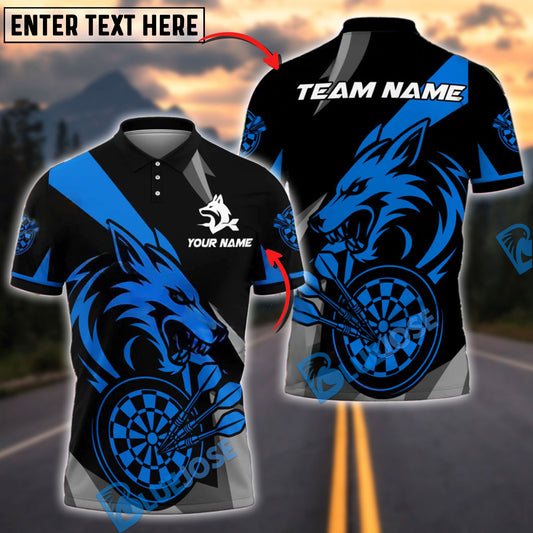 BlueJose Darts Fierce Wolf Dartboard Graphic Personalized Name, Team Name Shirt (4 Colors)