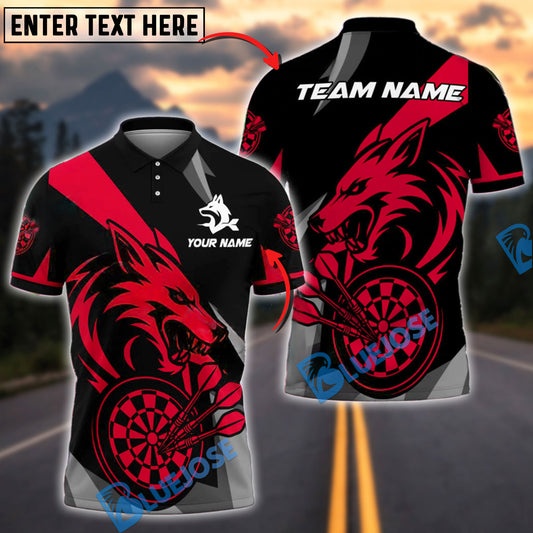 BlueJose Darts Fierce Wolf Dartboard Graphic Personalized Name, Team Name Shirt (4 Colors)