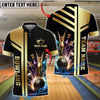 BlueJose Bowling And Pins Premium Gold Customized Name 3D Shirt (6 Colors)