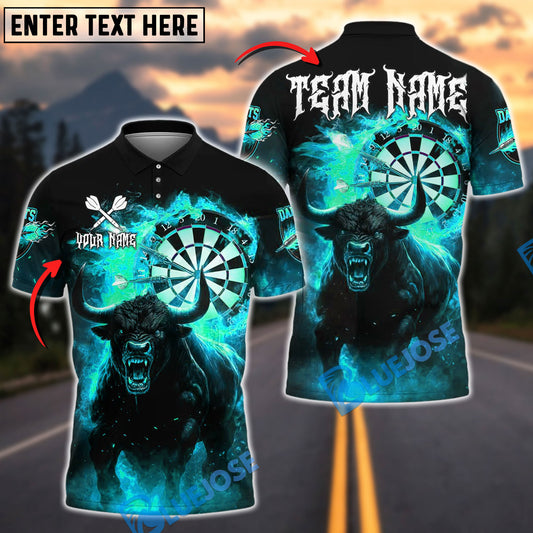 BlueJose Darts Flaming Bull & Dartboard Design Customized Name, Team Name 3D Shirt (4 Colors)