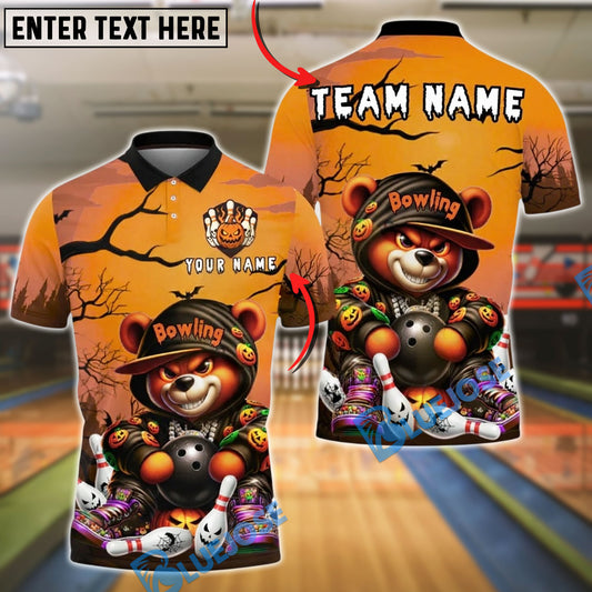 BlueJose Bowling And Pins Halloween Bear Pumpkin Ball Spooky Glow Haunted Customized Name, Team Name 3D Shirt (4 Colors)