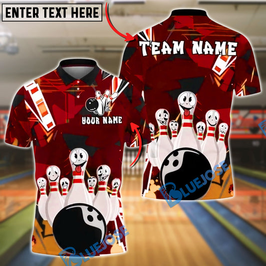 BlueJose Bowling And Pins Cartoon Funny Faces Customized Name, Team Name 3D Shirt (4 Colors)