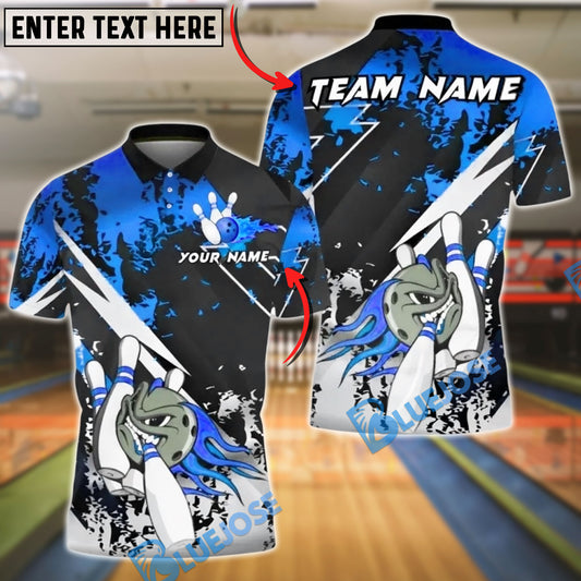 BlueJose Bowling And Pins Fire Silver Black Flame Strikes Style Customized Name, Team Name 3D Shirt (4 Colors)
