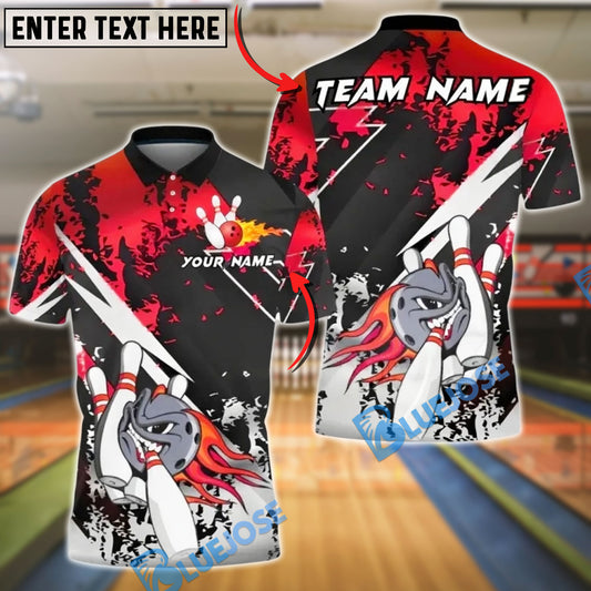 BlueJose Bowling And Pins Fire Silver Black Flame Strikes Style Customized Name, Team Name 3D Shirt (4 Colors)