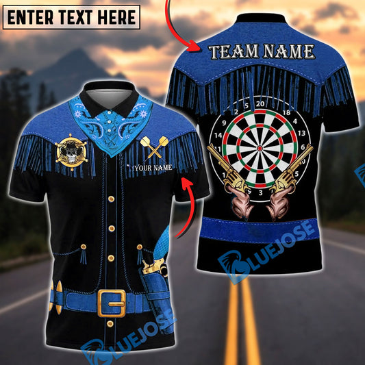 BlueJose Darts Western Fringe Revolver Dartboard Personalized Name, Team Name Unisex Shirt (4 Colors)