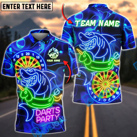 BlueJose Darts Party Shark Inflatable Neon Customized Name, Team Name 3D Shirt (4 Colors)