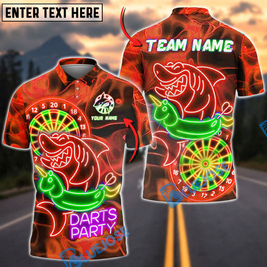 BlueJose Darts Party Shark Inflatable Neon Customized Name, Team Name 3D Shirt (4 Colors)