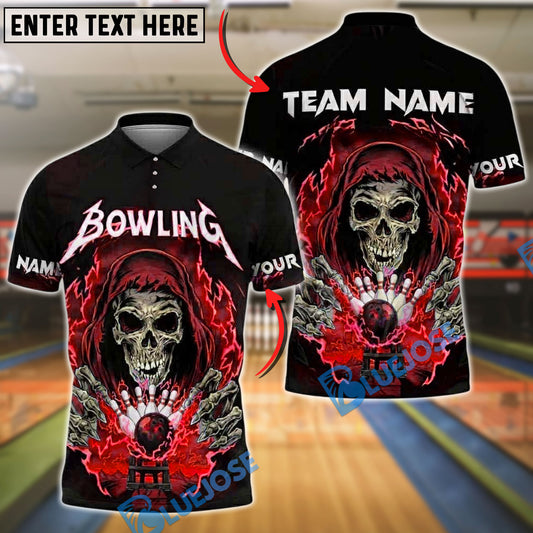 BlueJose Bowling And Pins Skull Lightning Strike Customized Name, Team Name 3D Shirt (4 Colors)