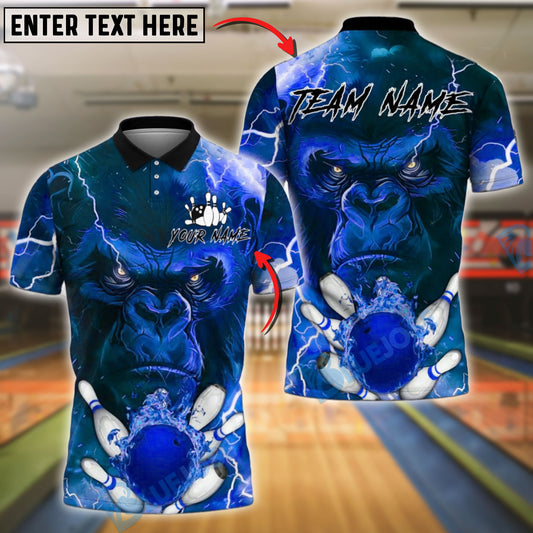 BlueJose Bowling And Pins Angry Gorilla Lightning Customized Name, Team Name 3D Shirt (4 Colors)
