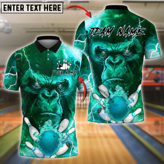 BlueJose Bowling And Pins Angry Gorilla Lightning Customized Name, Team Name 3D Shirt (4 Colors)