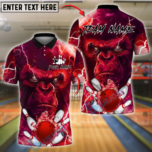 BlueJose Bowling And Pins Angry Gorilla Lightning Customized Name, Team Name 3D Shirt (4 Colors)