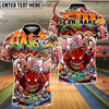 BlueJose Bowling And Pins Blue Monster Ball Brick Wall Customized Name, Team Name 3D Shirt (4 Colors)