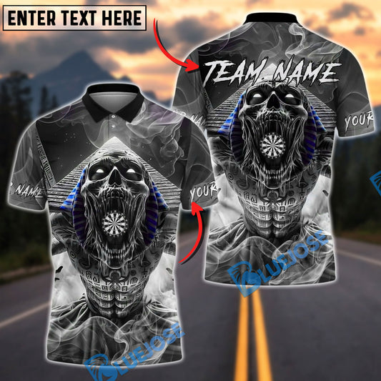 BlueJose Darts Pharaoh Skull Pyramid Smoke Customized Name, Team Name 3D Shirt (4 Colors)