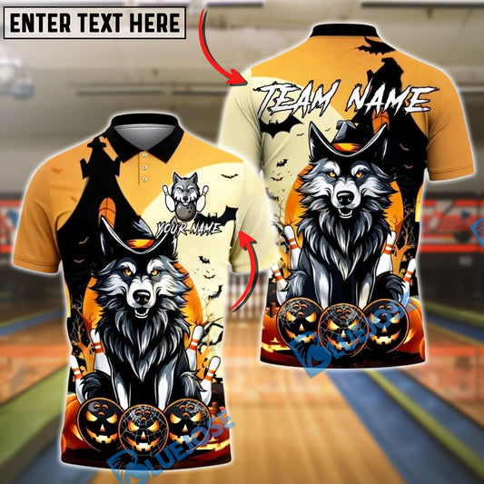 BlueJose Bowling And Pins Halloween Wolf Pumpkin Customized Name, Team Name 3D Shirt (4 Colors)