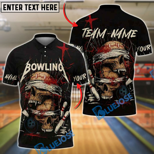 BlueJose Bowling And Pins Skull Helmet Blood Horror Customized Name, Team Name 3D Shirt (4 Colors)
