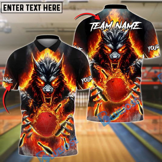 BlueJose Bowling And Pins Fire Beast Power Customized Name, Team Name 3D Shirt (4 Colors)