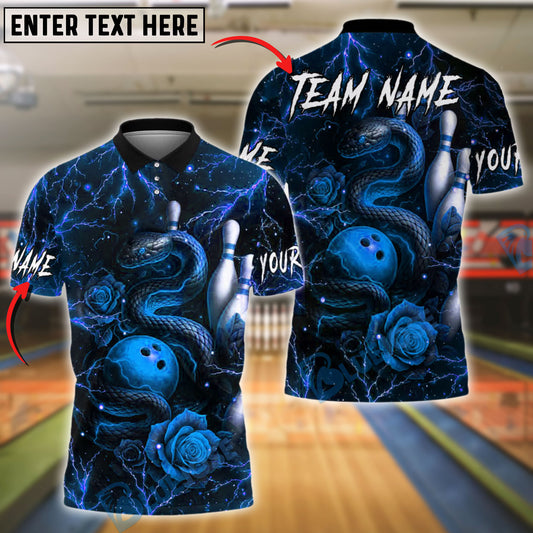 BlueJose Bowling And Pins Snake Rose Lava Customized Name, Team Name 3D Shirt (4 Colors)