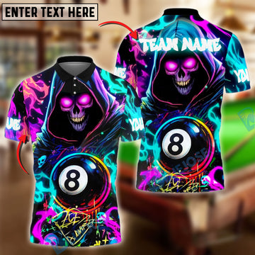 BlueJose Billiards 8-Ball Grim Reaper Neon Flame Personalized Name, Team Name Unisex Shirt