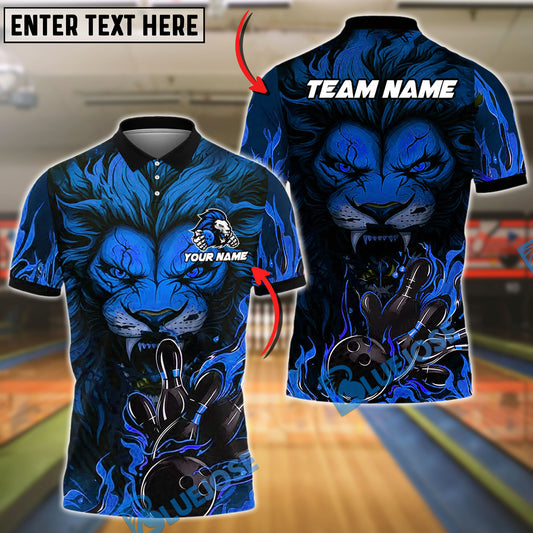 BlueJose Bowling And Pins Lion Flame Fury Customized Name, Team Name 3D Shirt (4 Colors)