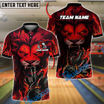 BlueJose Bowling And Pins Lion Flame Fury Customized Name, Team Name 3D Shirt (4 Colors)