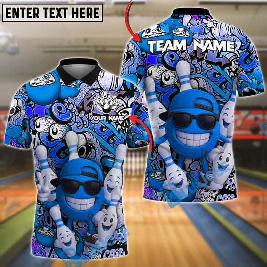 BlueJose Bowling And Pins Graffiti Funny Cool Style with Sunglasses Ball Customized Name, Team Name 3D Shirt (4 Colors)