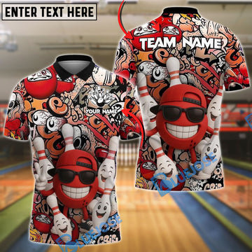 BlueJose Bowling And Pins Graffiti Funny Cool Style with Sunglasses Ball Customized Name, Team Name 3D Shirt (4 Colors)