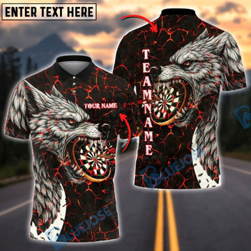 BlueJose Darts Wolf Lava Cracks Customized Name, Team Name 3D Shirt (4 Colors)