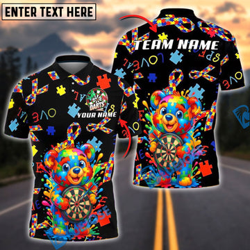 BlueJose Darts Color Puzzle Love Bear Design Personalized Name, Team Name Shirt