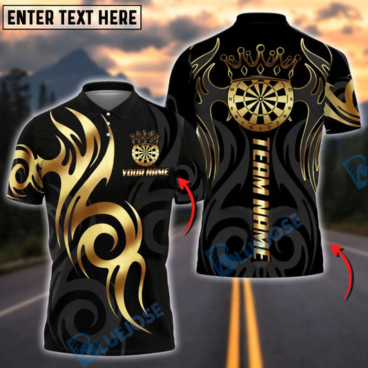 BlueJose Darts Golden Dartboard Crown Tribal Pattern Personalized Name, Team Name Shirt (6 Colors)