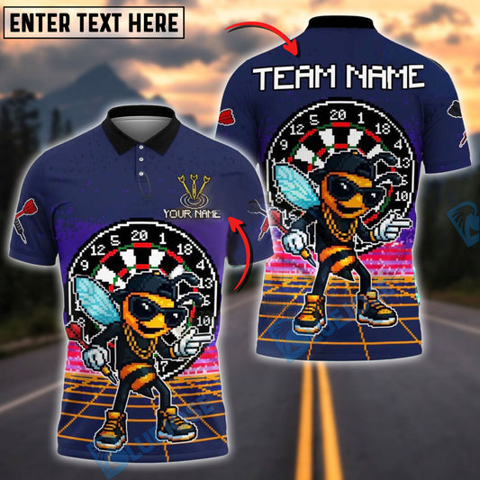 BlueJose Darts Pixel Bee Design Retro Neon Style Personalized Name Shirt