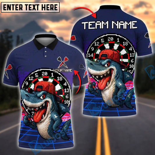 BlueJose Darts Pixel Shark Graphic Cool Street Style Personalized Name Shirt