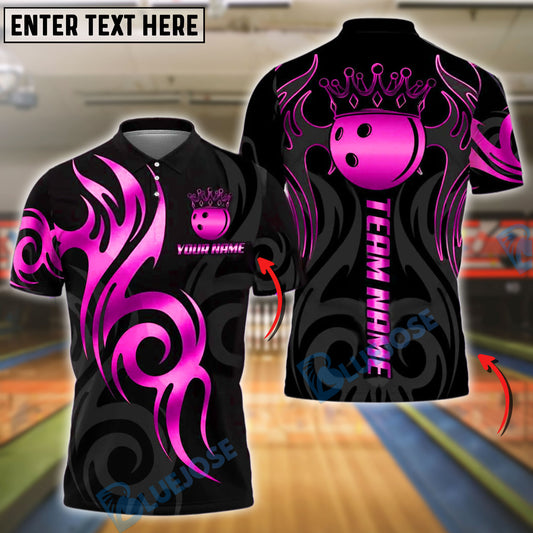 BlueJose Bowling And Pins Golden Ball Crown Tribal Pattern Customized Name 3D Shirt (6 Colors)