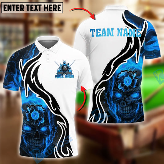 BlueJose Billiards Ball 8 Skull Head Fire Burst Personalized Name, Team Name Unisex Shirt (4 Colors)