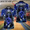 BlueJose Bowling And Pins Skull Grim Reaper Lightning Customized Name, Team Name 3D Shirt (4 Colors)