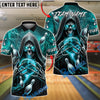 BlueJose Bowling And Pins Skull Grim Reaper Lightning Customized Name, Team Name 3D Shirt (4 Colors)