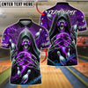 BlueJose Bowling And Pins Skull Grim Reaper Lightning Customized Name, Team Name 3D Shirt (4 Colors)
