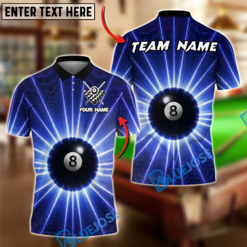 BlueJose Billiards 8 Ball Lightning Burst Personalized Name, Team Name Unisex Shirt (4 Colors)