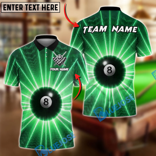 BlueJose Billiards 8 Ball Lightning Burst Personalized Name, Team Name Unisex Shirt (4 Colors)