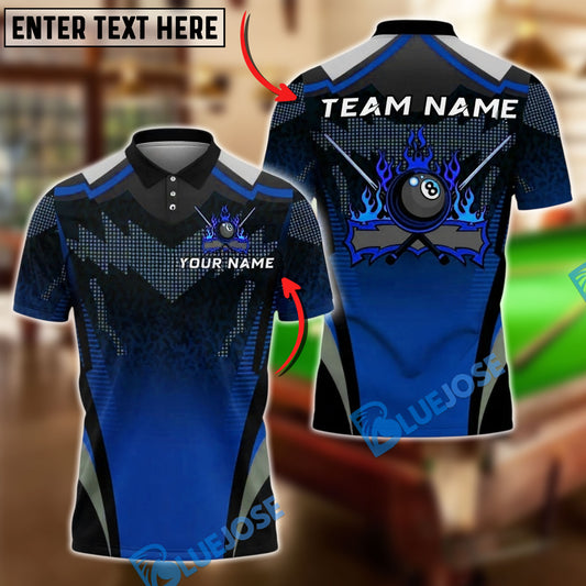 BlueJose Billiards 8 Ball Black Modern Flame Personalized Name, Team Name Unisex Shirt (4 Colors)